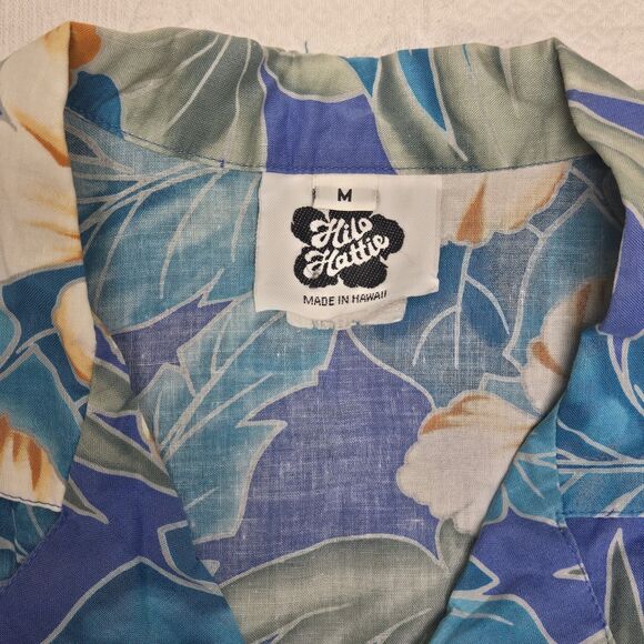 Hawaiian Vintage Hilo Hattie Aloha Shirt Mens Medium Floral Business Casual Blue - Picture 4 of 6